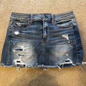 American Eagle Outfitters Blue Distressed Mini Skirt